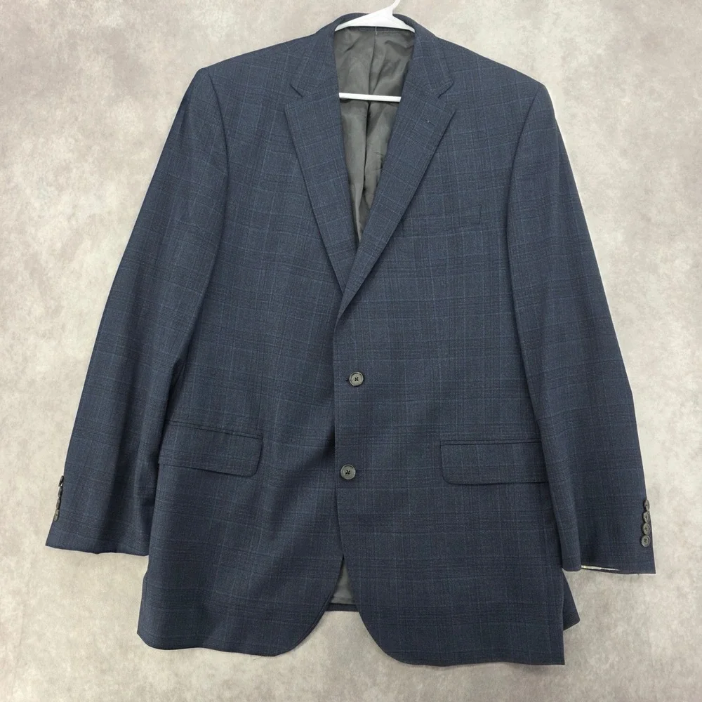 Cremieux‎ Performance Loro Piana Mens Wool Blazer 46L 40 Navy Plaid Sport Coat